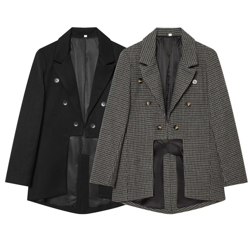 Damen Doppelreihiger Oversize-Blazer mit Satinfutter und verlängertem Saum Nord Taschen