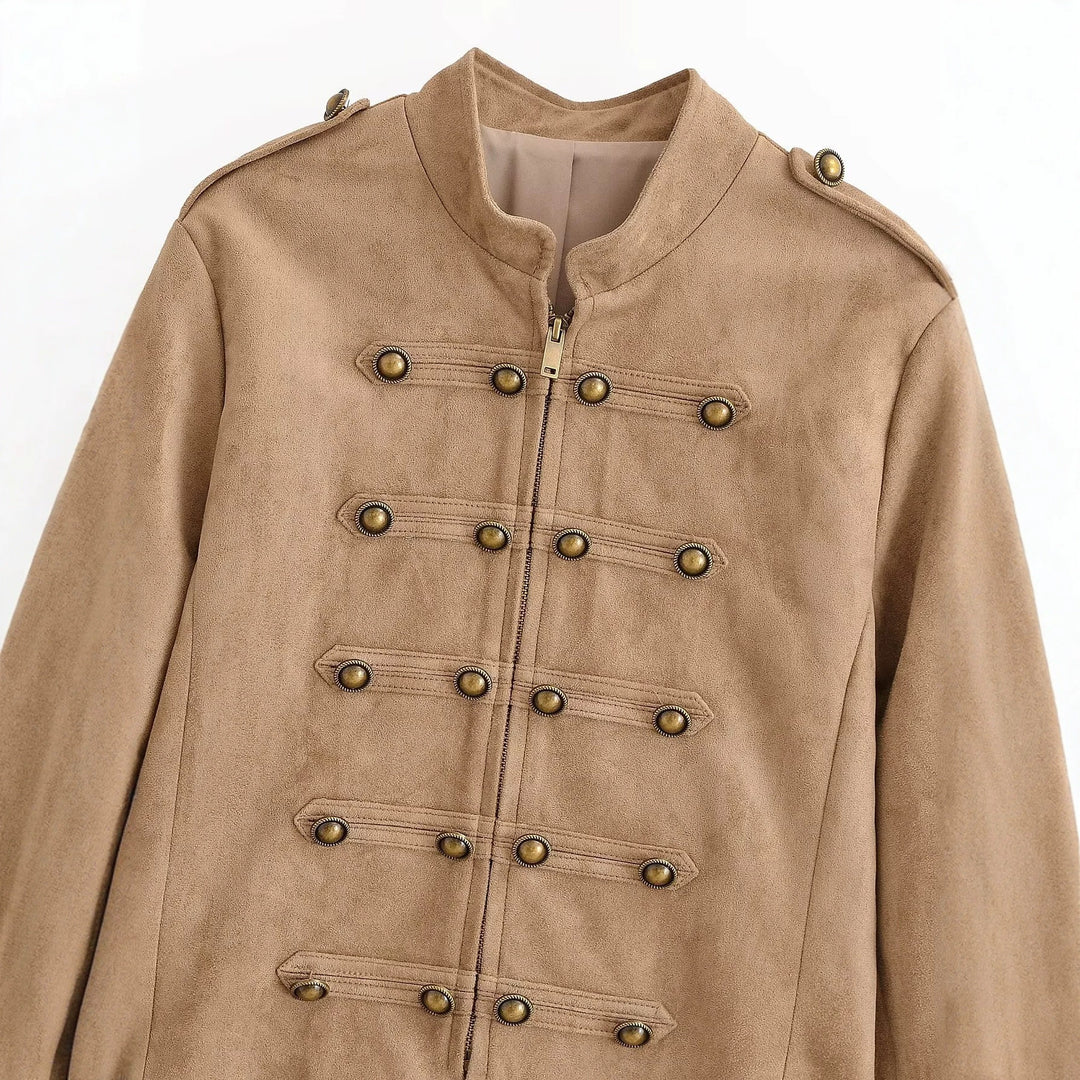 Damen Militärisch inspirierte Kurzjacke aus Wildlederoptik Nord Taschen