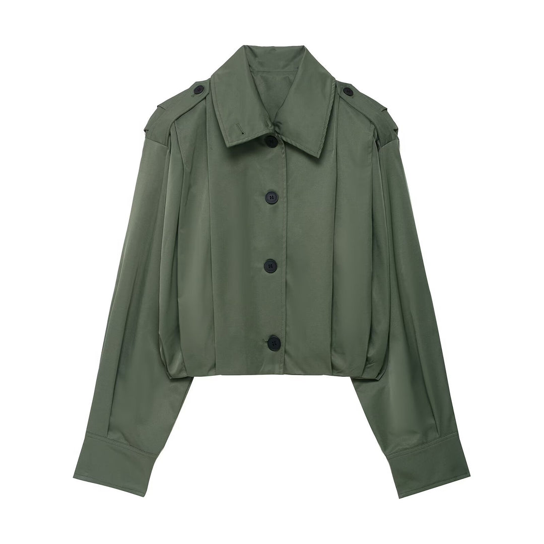 Damen Cropped-Boxy-Trenchjacke im Utility-Look mit Epauletten und weitem Manschettenärmel Nord Taschen