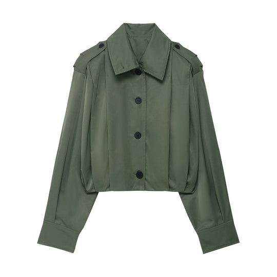 Damen Cropped-Boxy-Trenchjacke im Utility-Look mit Epauletten und weitem Manschettenärmel Nord Taschen