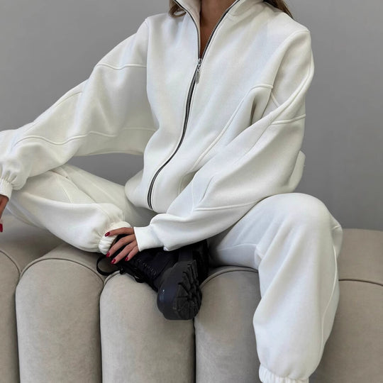 Damen Oversize-Halbzip-Sweatjacke mit sculptender High-Waist-Jogginghose aus schwerem French-Terry Nord Taschen