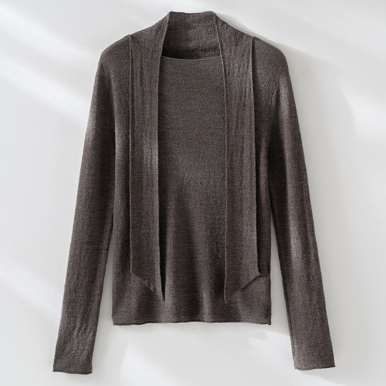 Damen Feiner Feinstrickpullover mit Schalkragen und asymmetrischem Schlaufendetail Nord Taschen