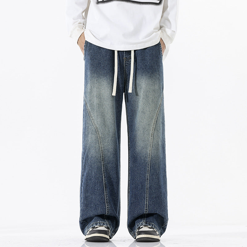 Herren Skulpturale Baggy-Denimhose mit tiefem Schritt und abgerundetem Saum Nord Taschen