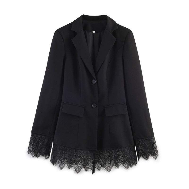 Damen taillierter Blazer mit Spitzenbesatz und ausgestelltem Saum Nord Taschen
