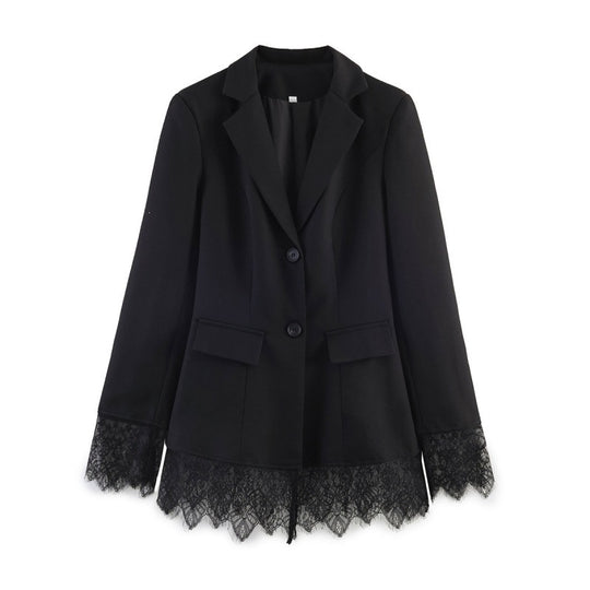 Damen taillierter Blazer mit Spitzenbesatz und ausgestelltem Saum Nord Taschen