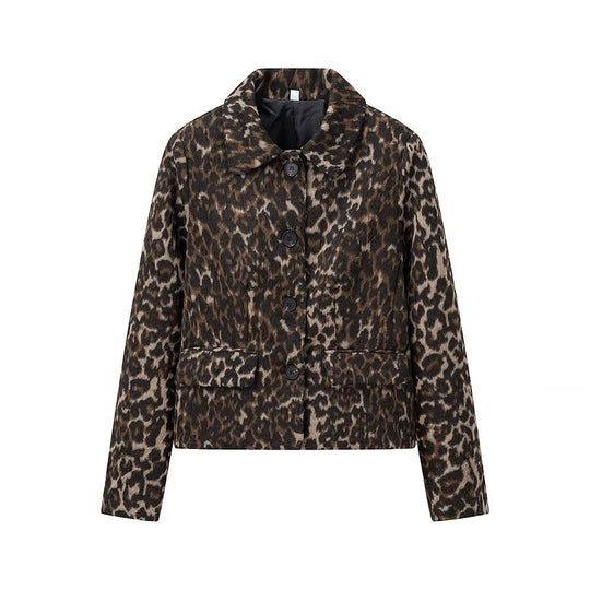 Damen Boxy‑Kurzjacke mit Leopardenmuster, Hemdkragen und aufgesetzten Pattentaschen Nord Taschen