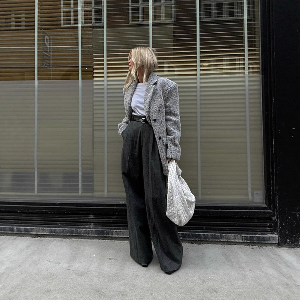 Damen Oversize Wollmix-Blazer im Bouclé-Look mit kastiger Silhouette Nord Taschen