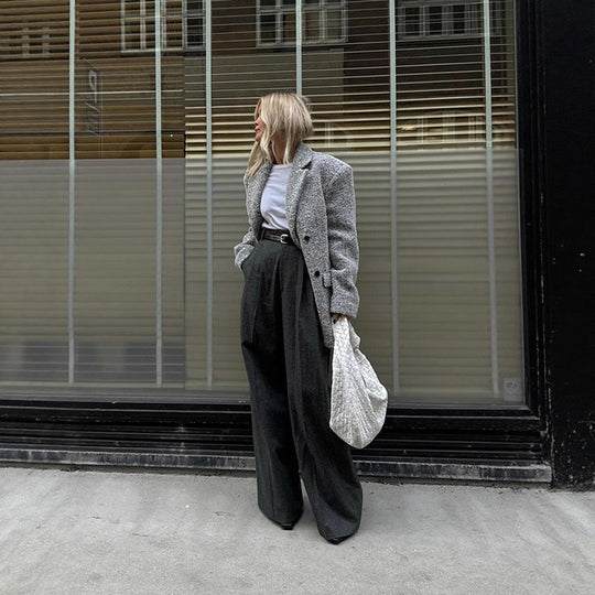 Damen Oversize Wollmix-Blazer im Bouclé-Look mit kastiger Silhouette Nord Taschen