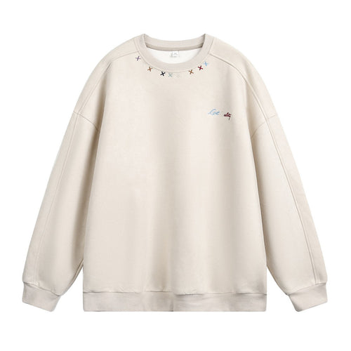 Unisex Oversize Rundhals-Sweatshirt mit bunter Kragenstickerei und Drop-Shoulder Nord Taschen