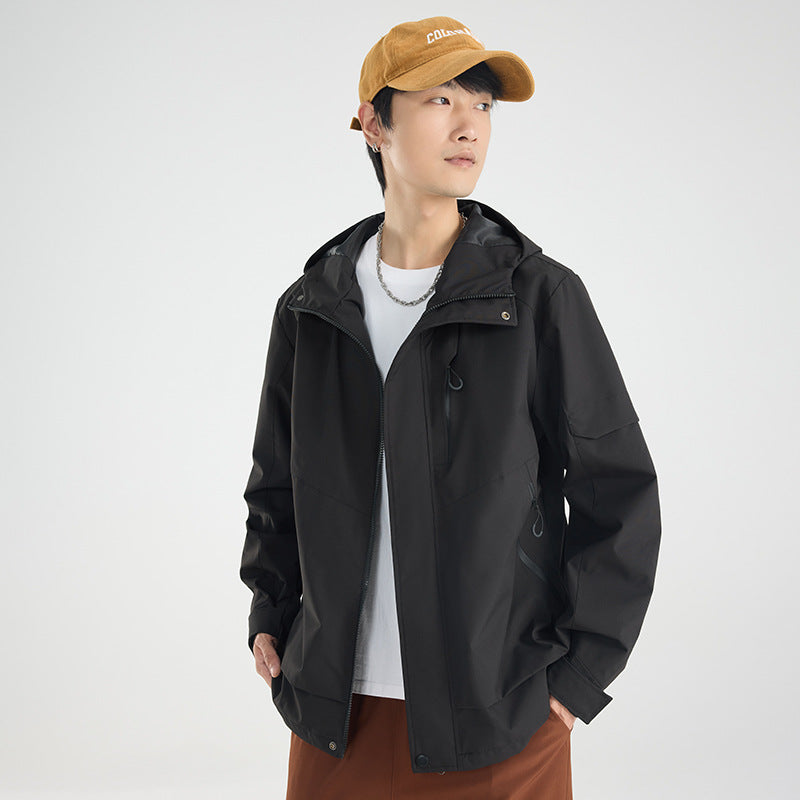 Herren Leichte atmungsaktive zweilagige Regen‑Softshelljacke mit verstellbarer Kapuze und Brusttasche Nord Taschen