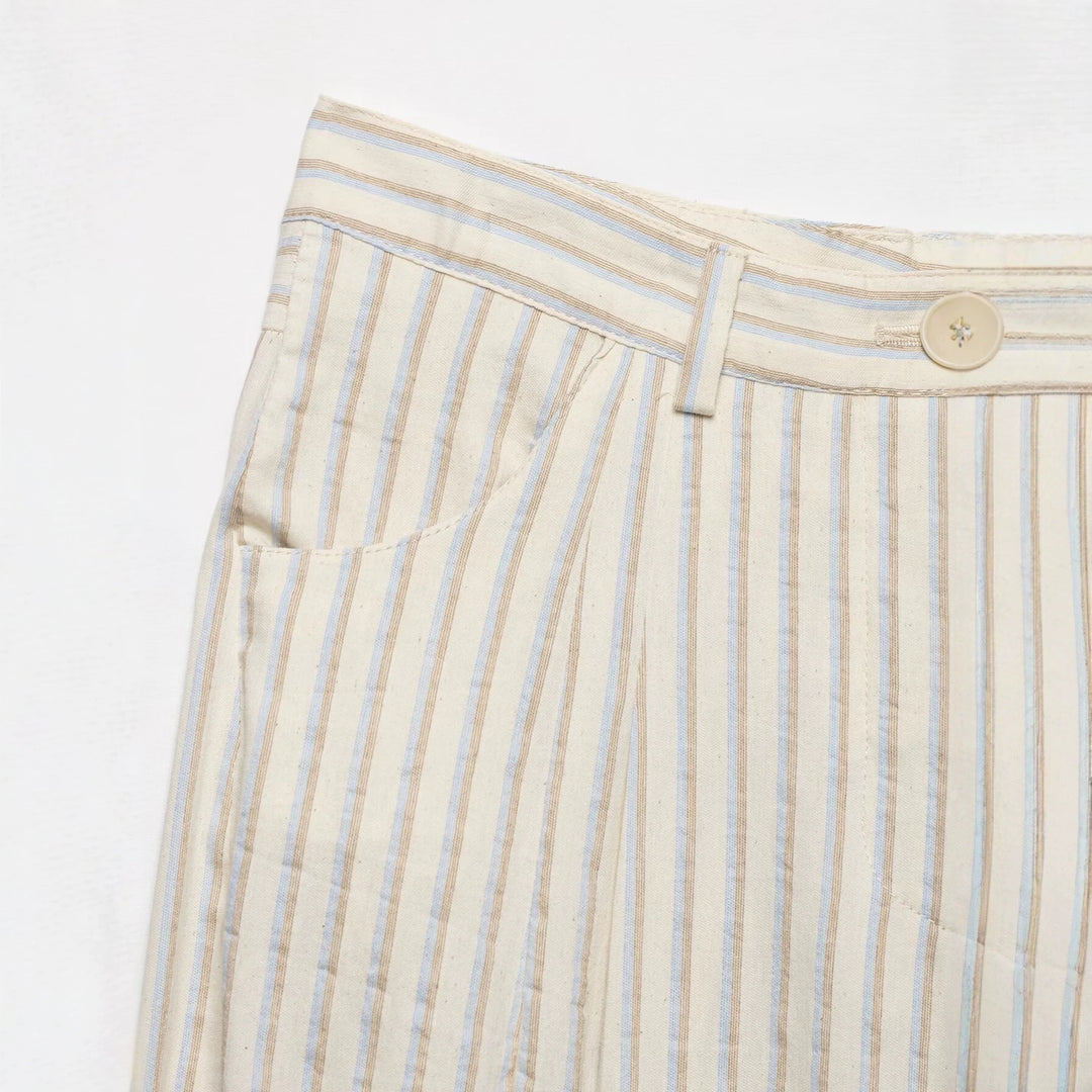 Damen Weite High‑Waist‑Hose aus leichter Baumwollmischung mit feinem Nadelstreifen und Bundfalten Nord Taschen