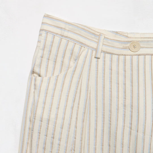 Damen Weite High‑Waist‑Hose aus leichter Baumwollmischung mit feinem Nadelstreifen und Bundfalten Nord Taschen