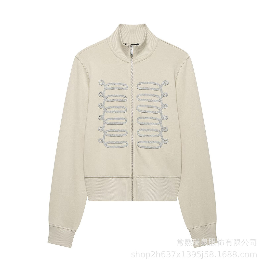 Damen Zip‑Jacke im Military‑Inspirierten Look mit Stehkragen und Zierpaspel Nord Taschen