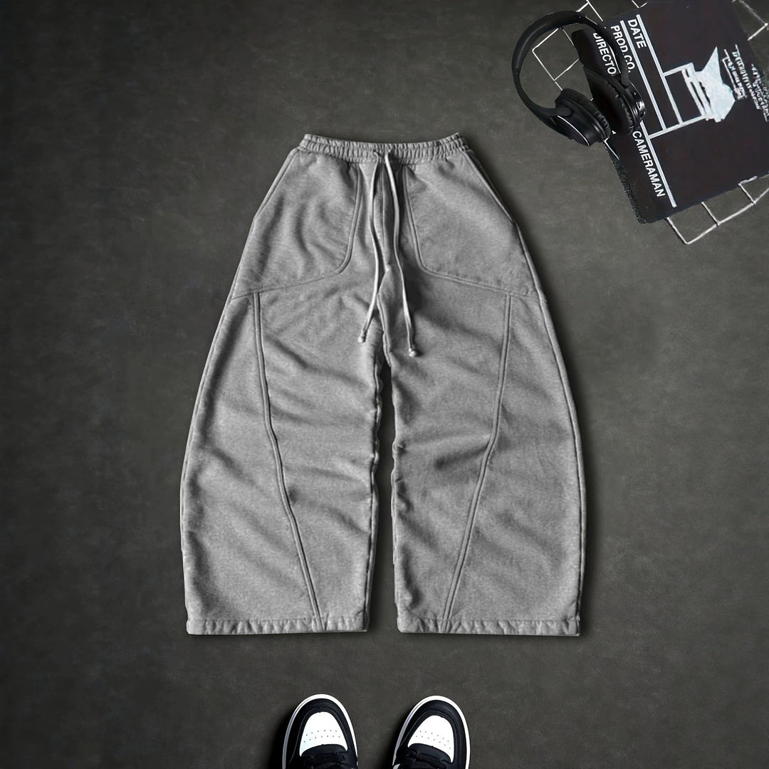 Damen Weite Baggy-Sweatpants mit hohem Elastikbund, Kordelzug und Teilungsnähten Nord Taschen