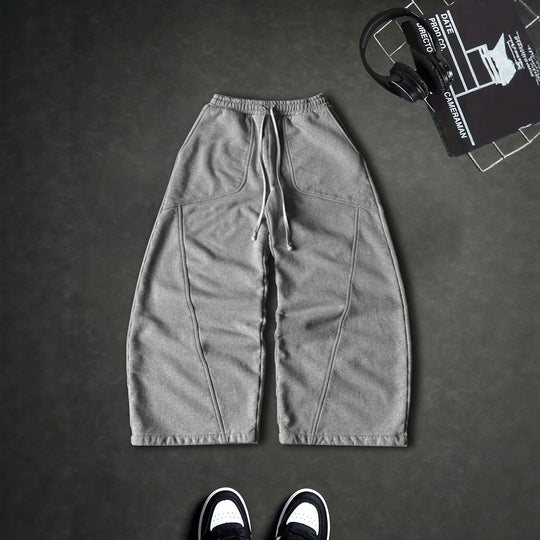 Damen Weite Baggy-Sweatpants mit hohem Elastikbund, Kordelzug und Teilungsnähten Nord Taschen