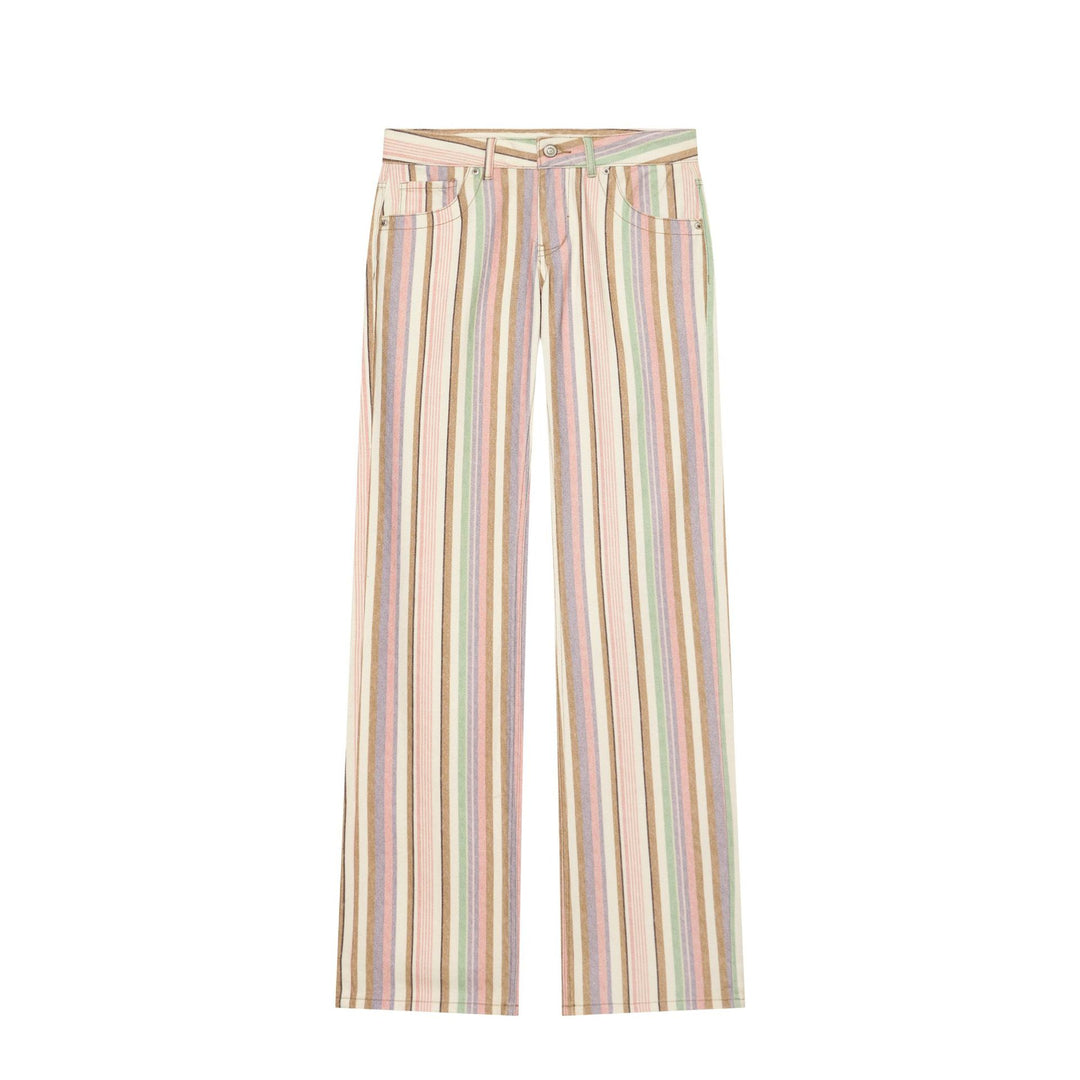 Damen Hochtaillierte Leinenoptik‑Palazzohose mit vertikalem Pastellstreifenmuster Nord Taschen