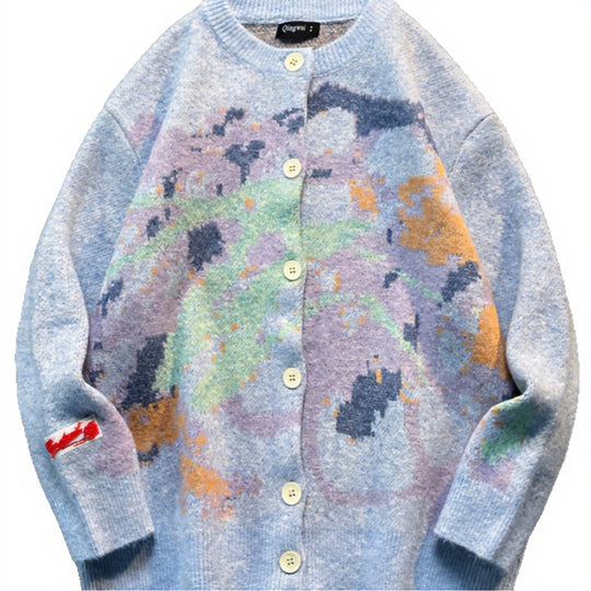 Damen Oversized Strickjacke mit abstraktem Intarsia-Muster Nord Taschen
