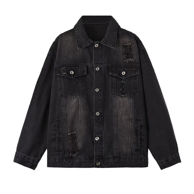Herren Oversized Jeansjacke mit Used-Waschung und Destroy-Details Nord Taschen