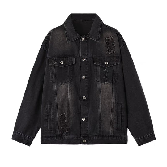 Herren Oversized Jeansjacke mit Used-Waschung und Destroy-Details Nord Taschen
