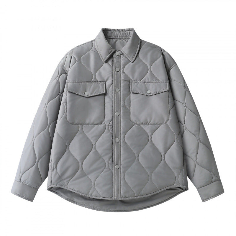 Unisex Gepolsterte gesteppte Hemdjacke mit Pattentaschen und abgerundetem Saum Nord Taschen