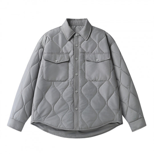Unisex Gepolsterte gesteppte Hemdjacke mit Pattentaschen und abgerundetem Saum Nord Taschen