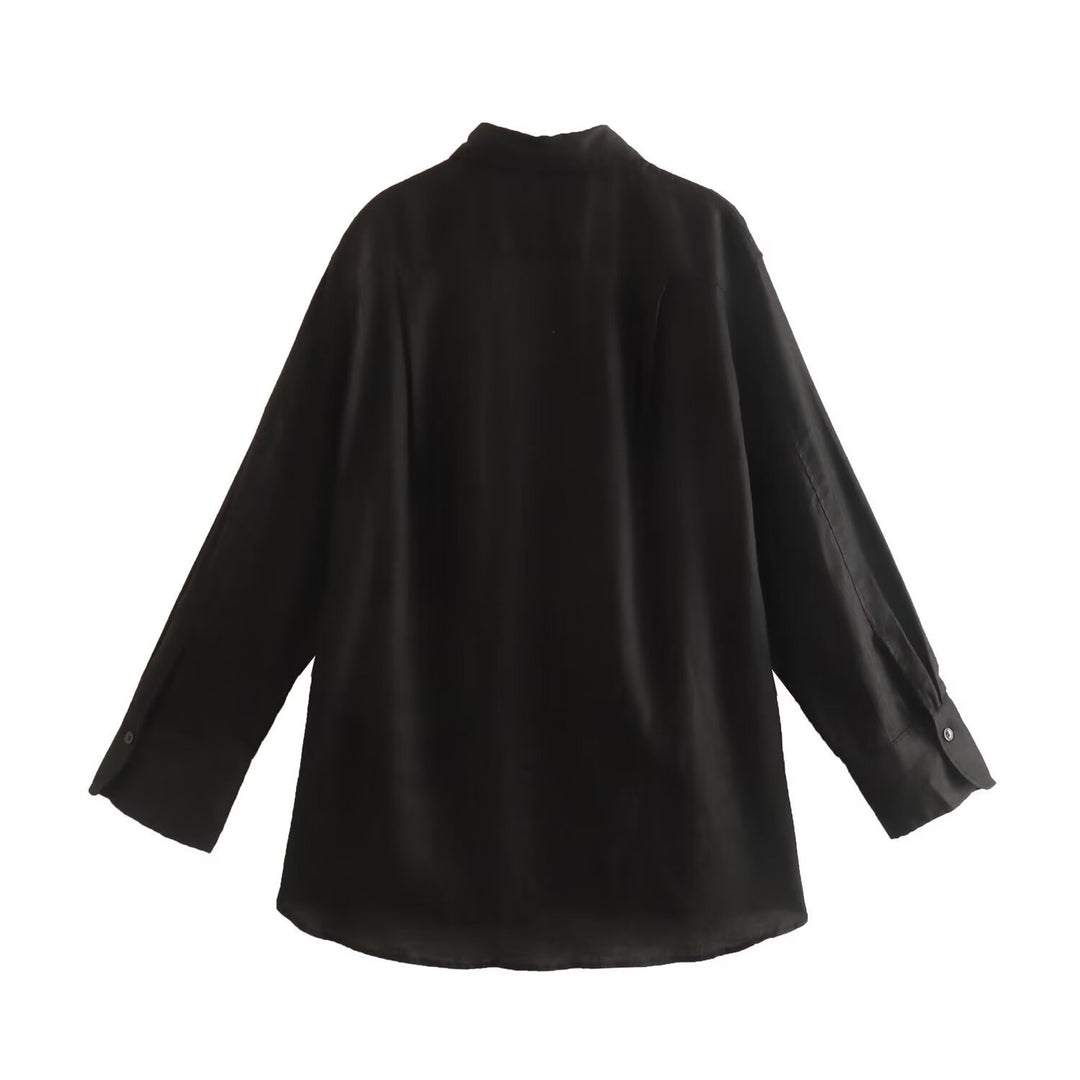 Damen Oversize-Hemdbluse mit verlängertem Rückenteil, kastigem Schnitt und durchgehender Knopfleiste Nord Taschen