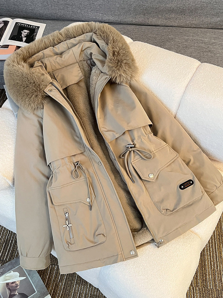 Damen nan wattierter Parka mit abnehmbarer Kunstpelzkapuze, tailliertem Kordelzug und weichem Teddy-Innenfutter Nord Taschen