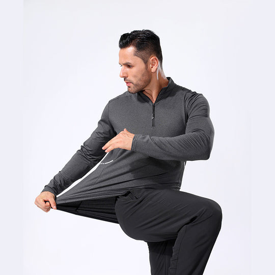 Herren Leichtes Sportliches Langarm-Poloshirt mit kurzem Reißverschluss und Stehkragen Nord Taschen