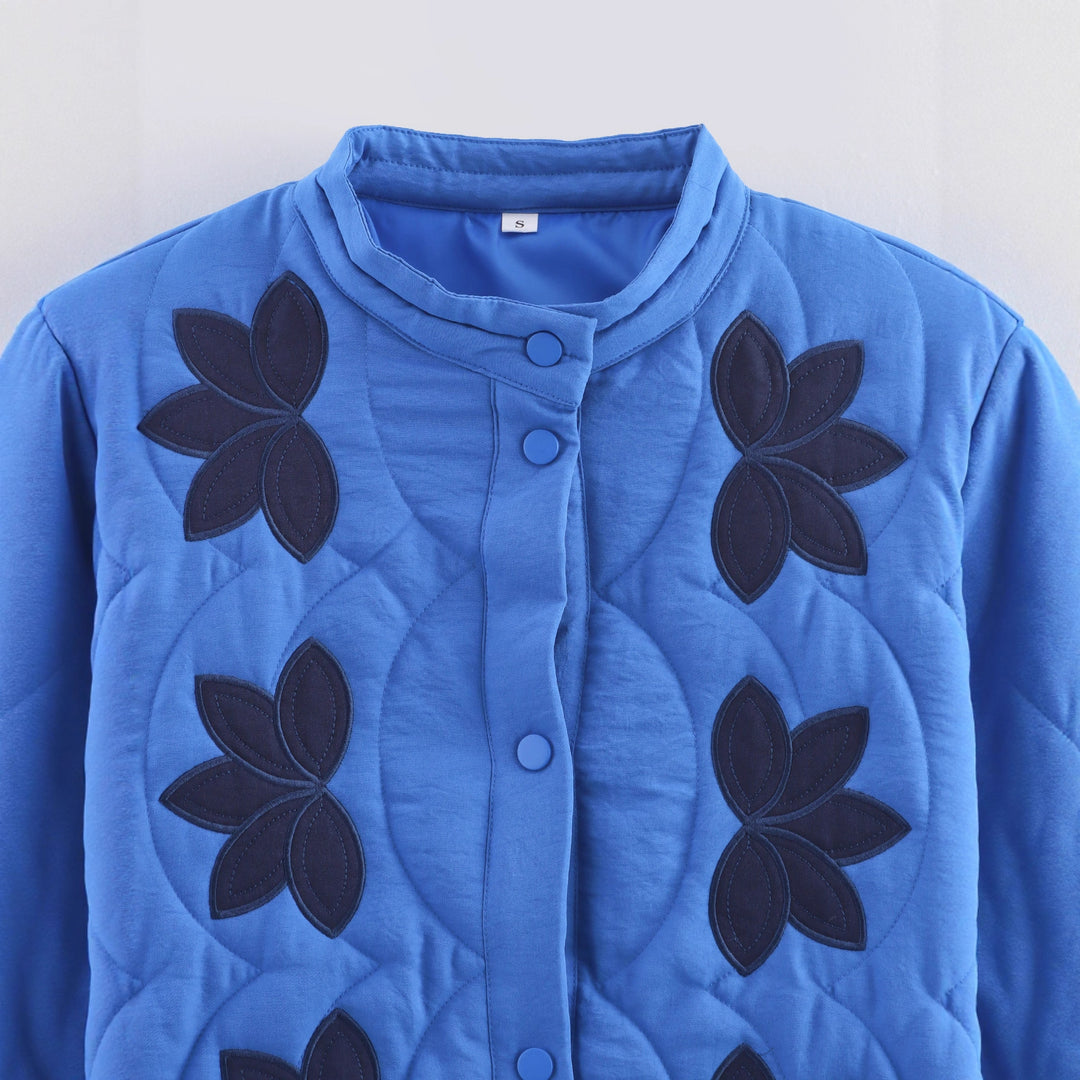 Damen Gesteppte Kurzjacke mit floraler Steppung und Stehkragen Nord Taschen