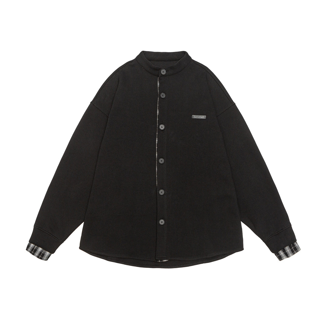 Unisex Oversize-Sweatjacke im Hemdjacken-Look mit Stehkragen Nord Taschen