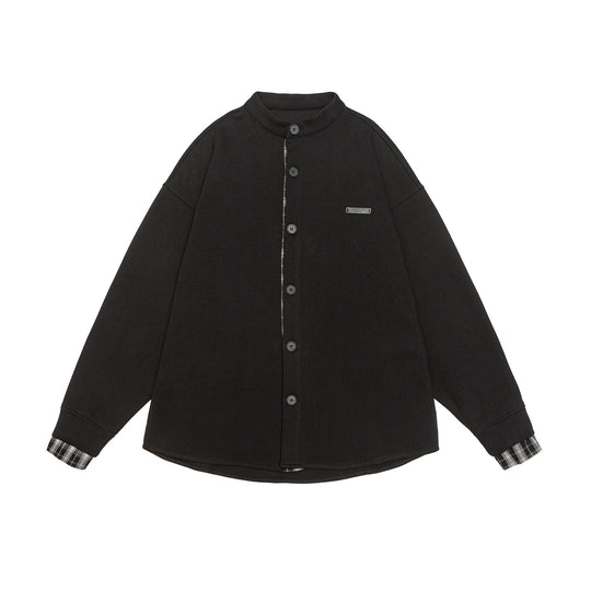Unisex Oversize-Sweatjacke im Hemdjacken-Look mit Stehkragen Nord Taschen