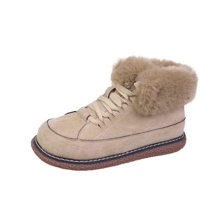 Damen  gefütterte Schnür-Boots mit Kunstfellkragen und rutschfester Plateau-Sohle Nord Taschen