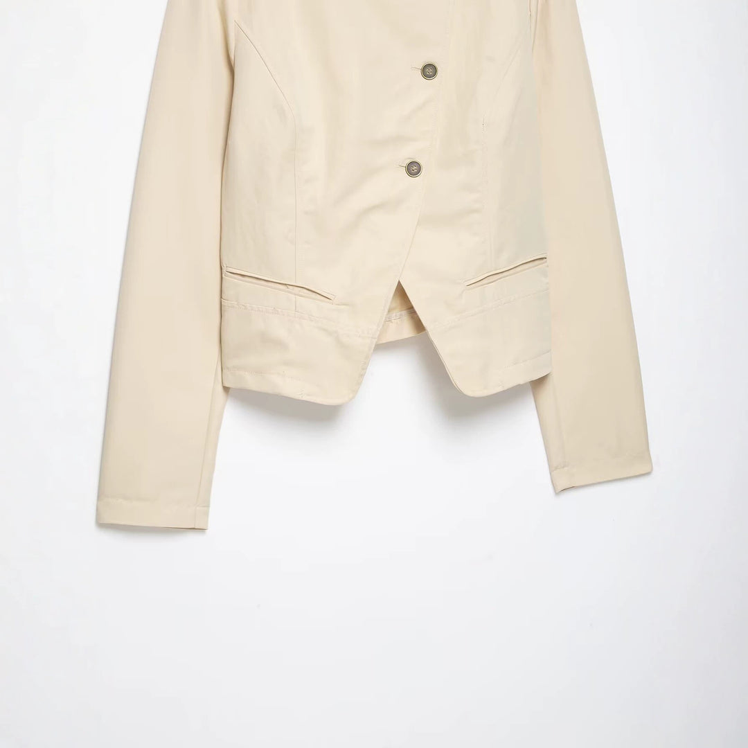 Damen Asymmetrische Cropped Übergangsjacke mit Stehkragen und taillierter Schnittführung Nord Taschen