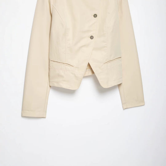 Damen Asymmetrische Cropped Übergangsjacke mit Stehkragen und taillierter Schnittführung Nord Taschen