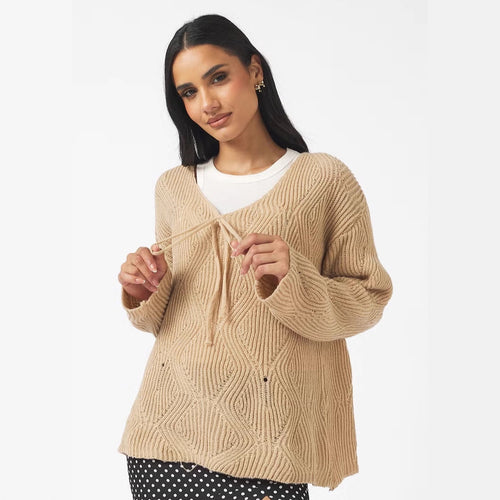 Damen Lässiger Strickpulli mit Bindeband Nord Taschen