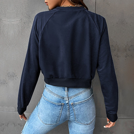Damen Cropped Sweatshirt aus Baumwollmix mit Raglanärmeln Nord Taschen