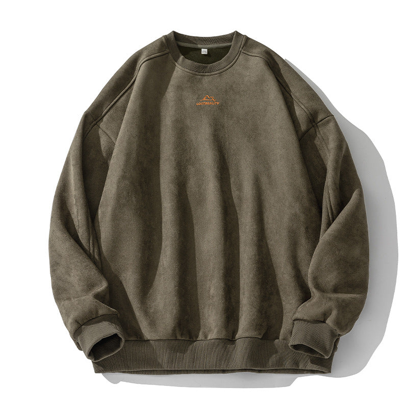Unisex Oversize Rundhals-Sweatshirt mit minimalistischer Bergstickerei Nord Taschen