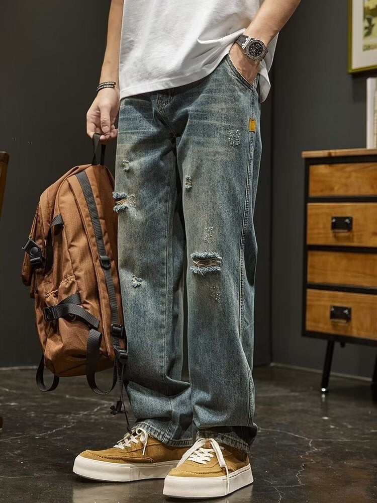 Herren Weitgeschnittene Destroyed Jeans Nord Taschen