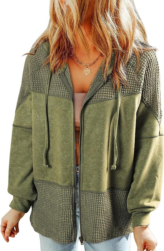 Damen Lässige Oversize-Kapuzenjacke mit Strukturstrick-Einsätzen und Reißverschluss Nord Taschen