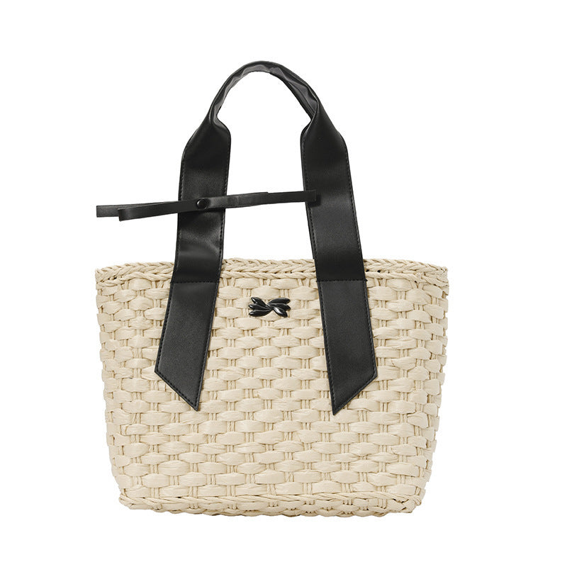 Damen Strohtasche mit eleganten Ledergriffen Nord Taschen