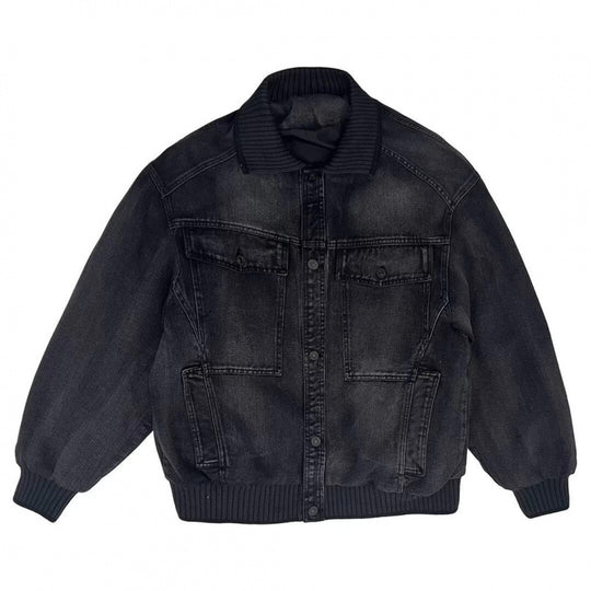Herren Weitgeschnittene Jeansjacke mit geripptem Kontrastkragen und Vintage-Waschung Nord Taschen