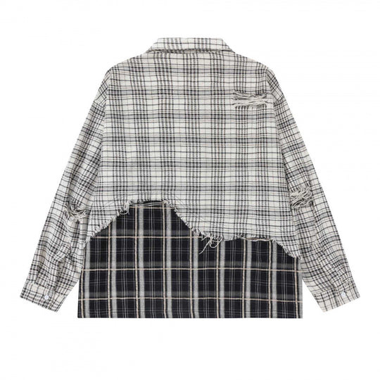 Unisex Oversize Karo-Hemd mit Lagenoptik und ausgefranstem Saum Nord Taschen