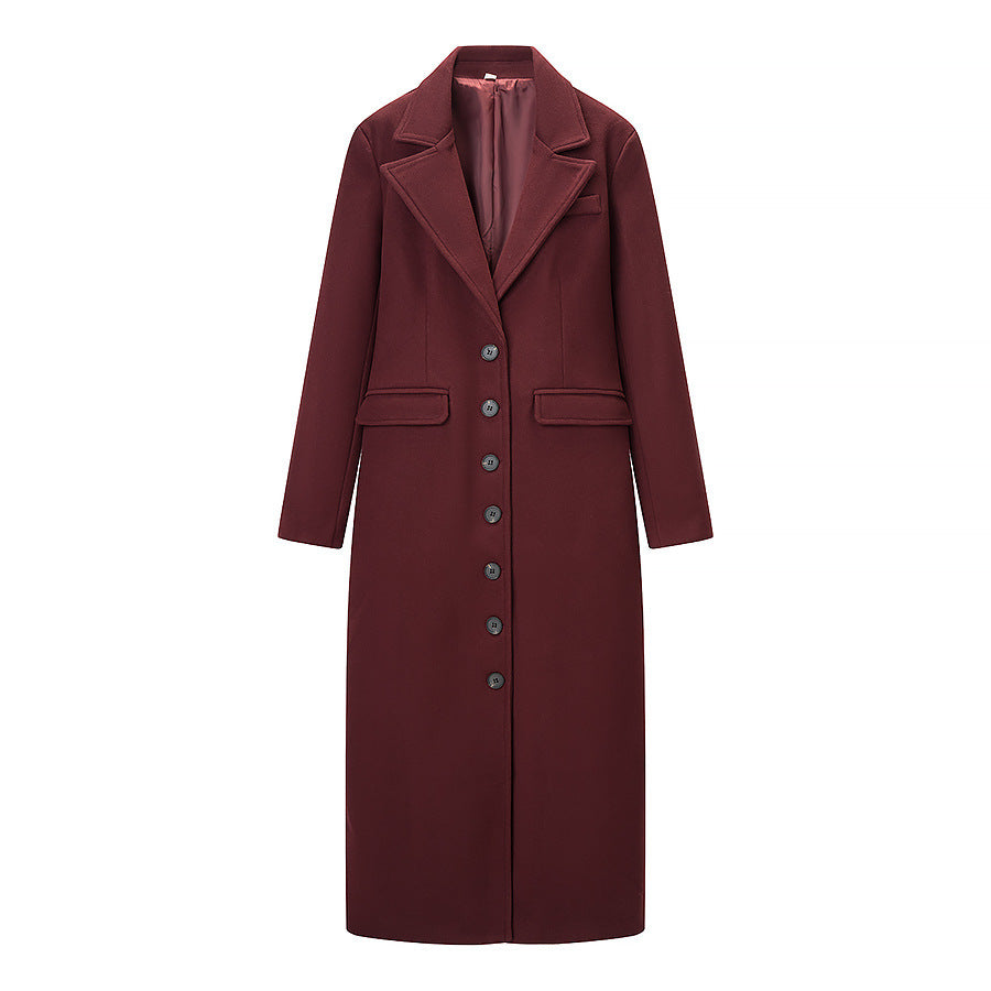 Damen Longline-Mantel mit taillierter Silhouette, strukturiertem Revers und Gehschlitz Nord Taschen