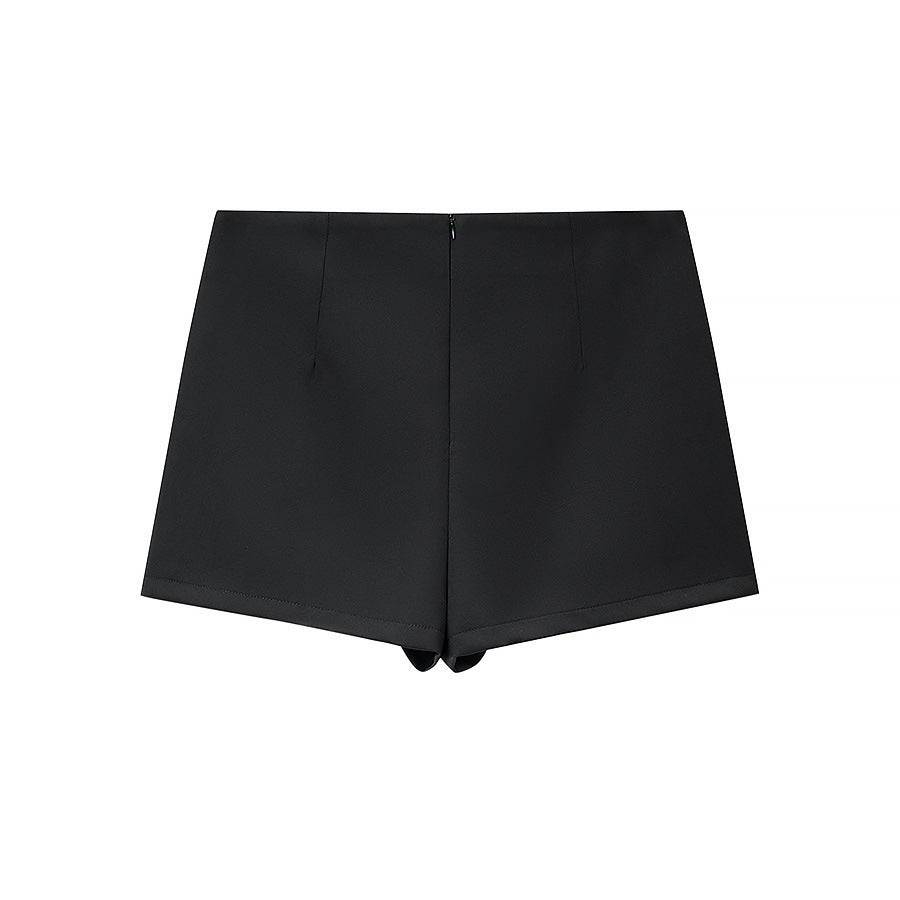 Damen Taillierte Blazerjacke mit Stehkragen und passendem Shorts-Rock Set Nord Taschen