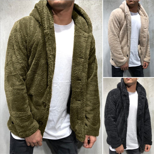 Herren Kapuzen-Teddyjacke im Oversize-Sherpa-Stil mit Knopfleiste Nord Taschen