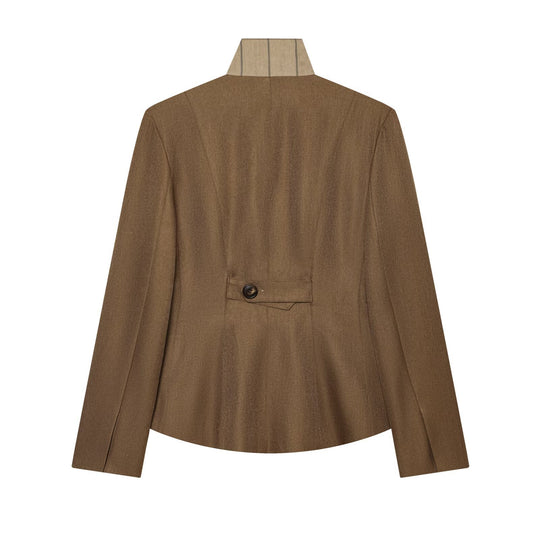 Damen Taillierter Wollblazer mit Stehkragen und Zierknopfleiste Nord Taschen