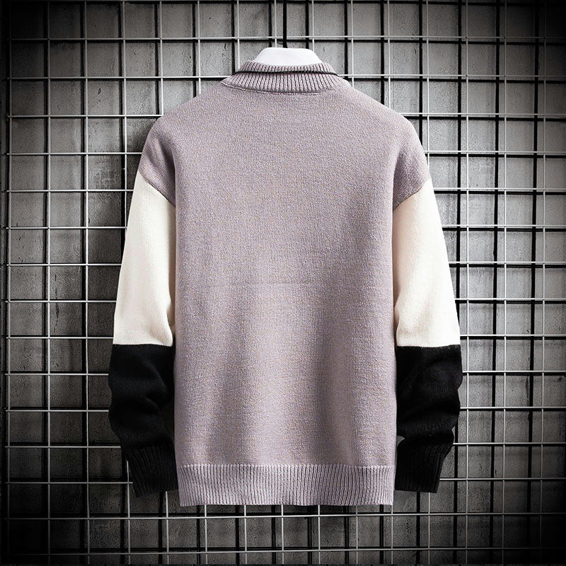 Herren blockfarbiger Oversize-Feinstrickpullover mit Stehkragen und gerippten Bündchen Nord Taschen