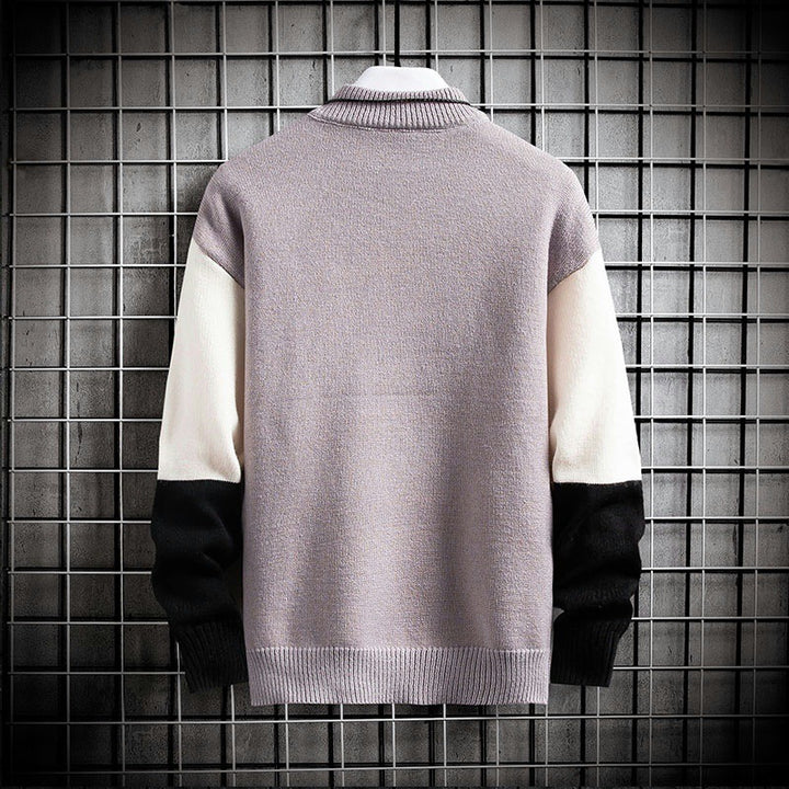 Herren blockfarbiger Oversize-Feinstrickpullover mit Stehkragen und gerippten Bündchen Nord Taschen