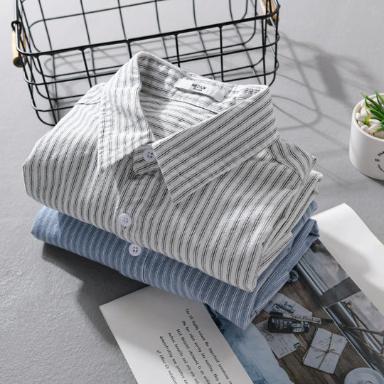 Herren Casual-Layering Hemdjacke im Streifenrelief aus leichtem Baumwolltwill mit zwei Klappbrusttaschen Nord Taschen