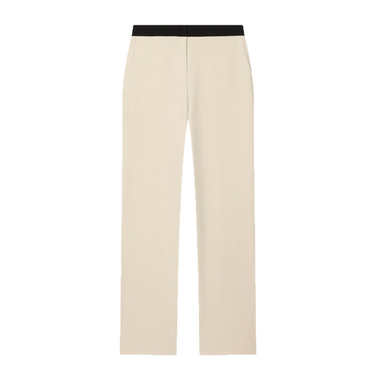 Damen Weiche High‑Waist Stoffhose mit elastischem Kontrastbund und geradem Bein Nord Taschen